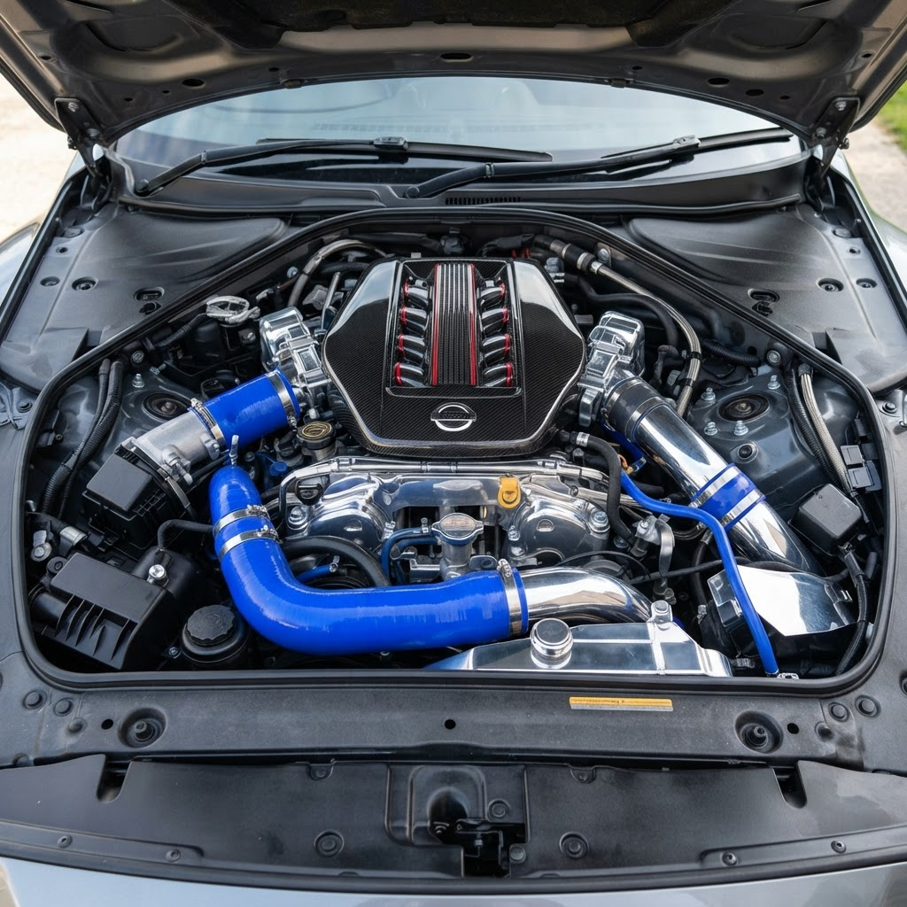Vehicle engine bay — Ken Day's Automotive Services workshop