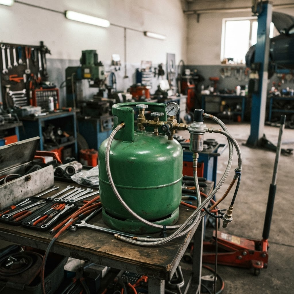 LPG gas cylinder and fittings for vehicle conversion